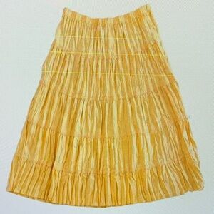 Garnet Hill Coral Orange 100% Silk Tiered Midi Skirt